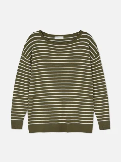 Striped Boat Neck Fine Knit Sweater