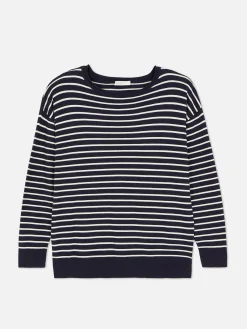 Striped Boat Neck Fine Knit Sweater