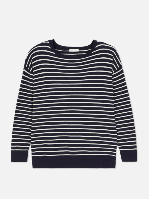 Striped Boat Neck Fine Knit Sweater