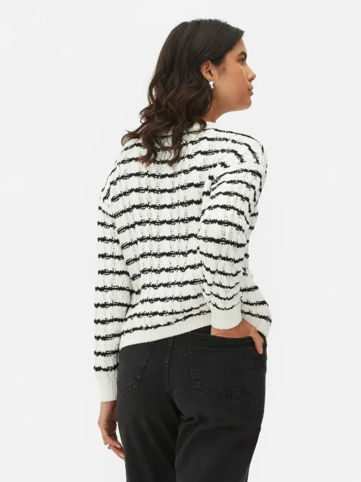 Striped Cable Knit Cardigan