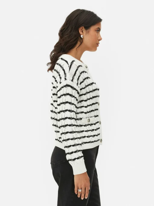 Striped Cable Knit Cardigan
