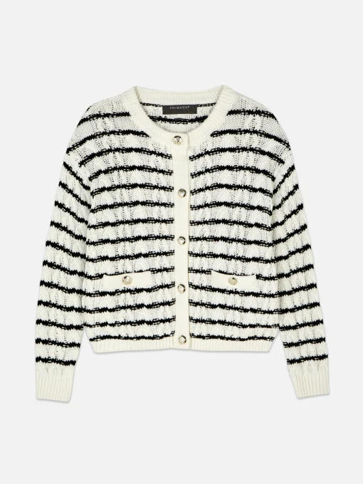 Striped Cable Knit Cardigan