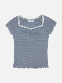 Striped Lace Trim T-Shirt