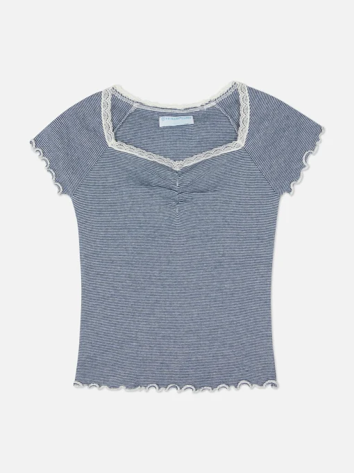 Striped Lace Trim T-Shirt