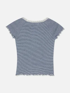 Striped Lace Trim T-Shirt