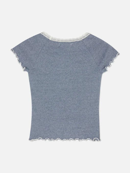 Striped Lace Trim T-Shirt