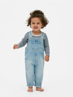 Striped Long Sleeve T-Shirt And Denim Overalls Set