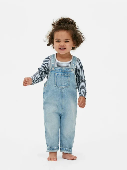 Striped Long Sleeve T-Shirt And Denim Overalls Set