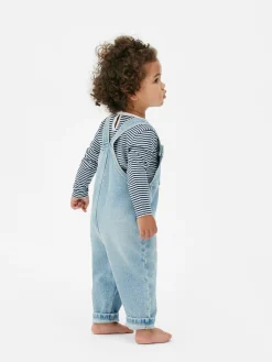 Striped Long Sleeve T-Shirt And Denim Overalls Set