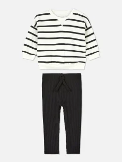 Striped Sweatshirt And Ribbed Leggings Set
