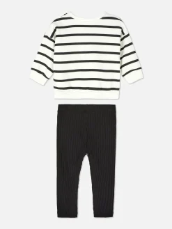 Striped Sweatshirt And Ribbed Leggings Set