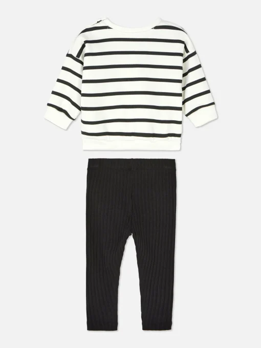Striped Sweatshirt And Ribbed Leggings Set