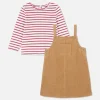 Striped T-shirt And Corduroy Pinafore Dress Set