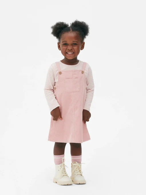 Striped T-Shirt And Corduroy Dress Set