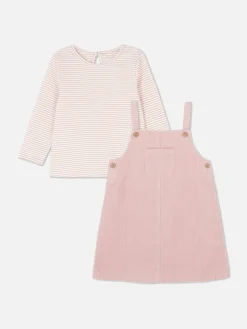 Striped T-Shirt And Corduroy Dress Set