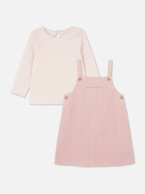 Striped T-Shirt And Corduroy Dress Set