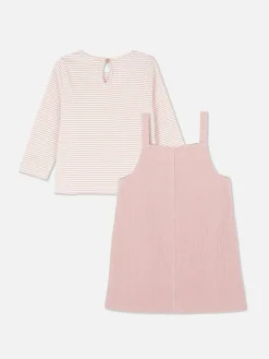 Striped T-Shirt And Corduroy Dress Set
