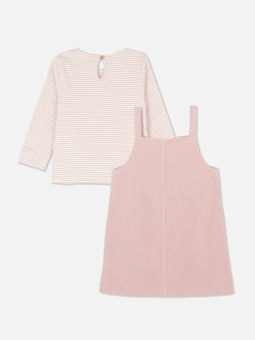 Striped T-Shirt And Corduroy Dress Set