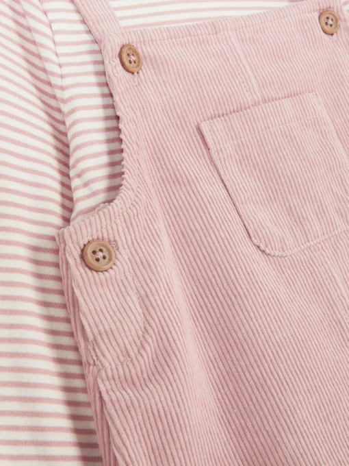 Striped T-Shirt And Corduroy Dress Set