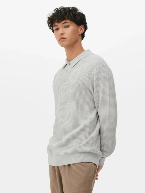 Textured Polo Sweater