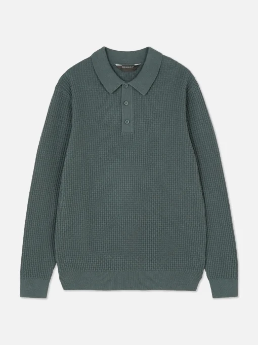 Textured Polo Sweater