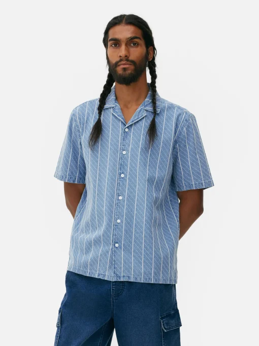 Textured Striped Short Sleeve Shirt