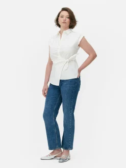 Tie Front Cap Sleeve Shirt