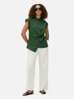 Tie Front Cap Sleeve Shirt