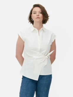 Tie Front Cap Sleeve Shirt