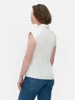 Tie Front Cap Sleeve Shirt