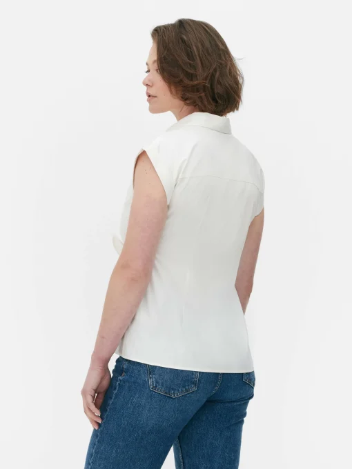 Tie Front Cap Sleeve Shirt