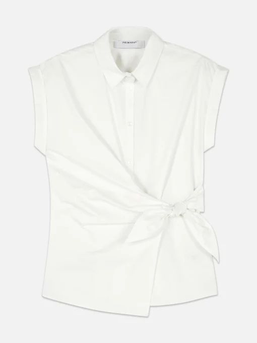 Tie Front Cap Sleeve Shirt