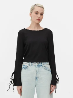 Tie Sleeve Crinkle Top