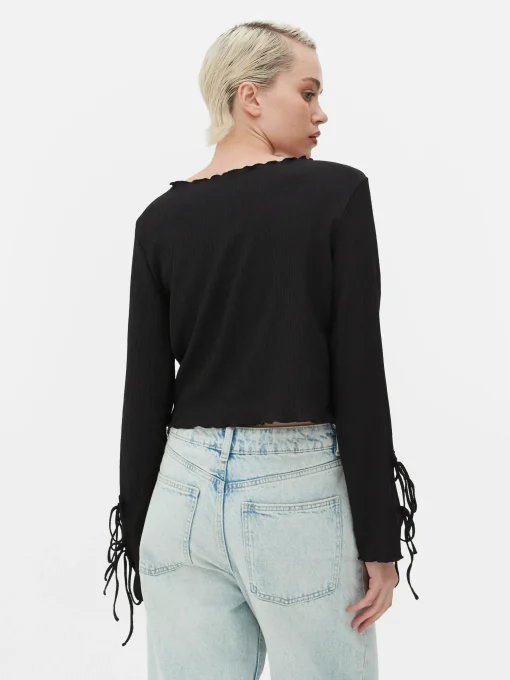 Tie Sleeve Crinkle Top