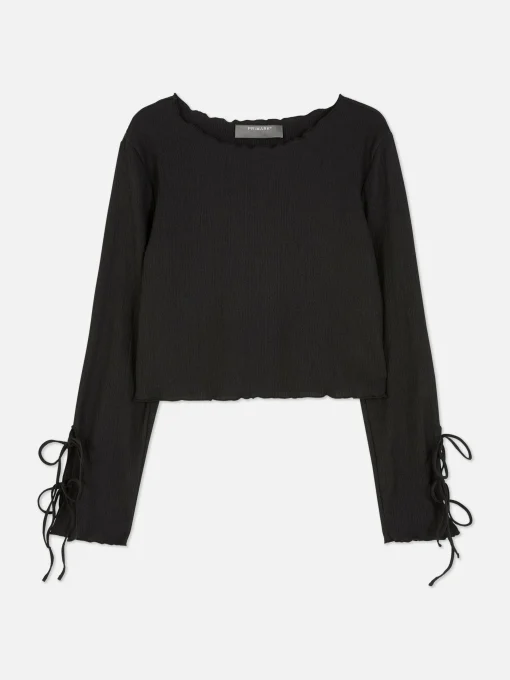 Tie Sleeve Crinkle Top