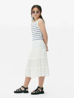 Tiered A-Line Midi Skirt