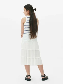 Tiered A-Line Midi Skirt