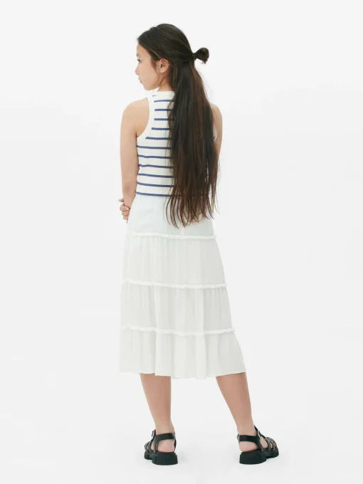 Tiered A-Line Midi Skirt