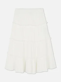 Tiered A-Line Midi Skirt