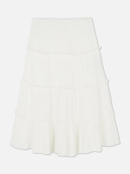 Tiered A-Line Midi Skirt