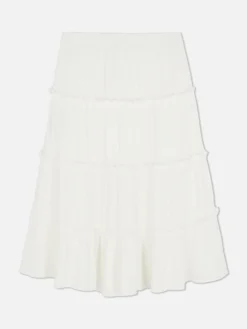 Tiered A-Line Midi Skirt