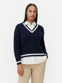 Two-in-One Preppy Pullover And Shirt