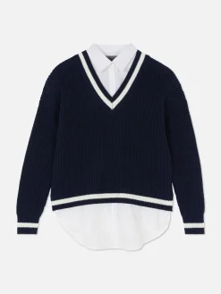 Two-in-One Preppy Pullover And Shirt