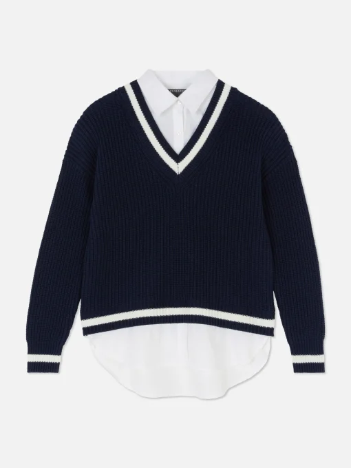 Two-in-One Preppy Pullover And Shirt