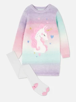 Unicorn Sweater Dress And Tights Set