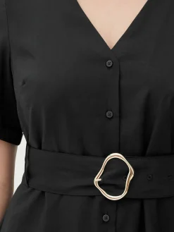 V-Neck Belted Midi Dress