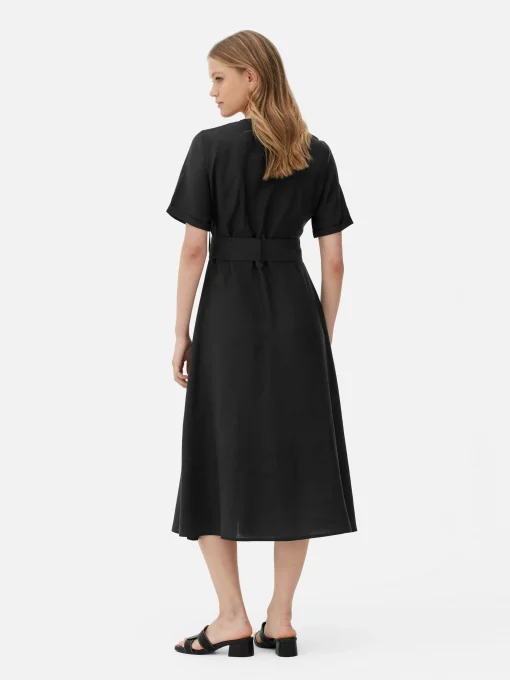 V-Neck Belted Midi Dress