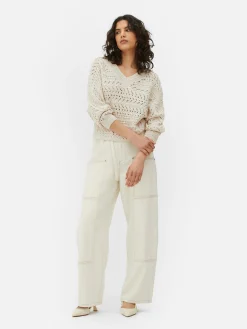 V-Neck Pointelle Knit Sweater
