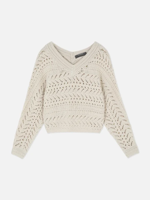V-Neck Pointelle Knit Sweater