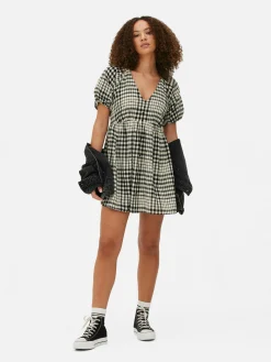 V-Neck Puff Sleeve Smock Dress